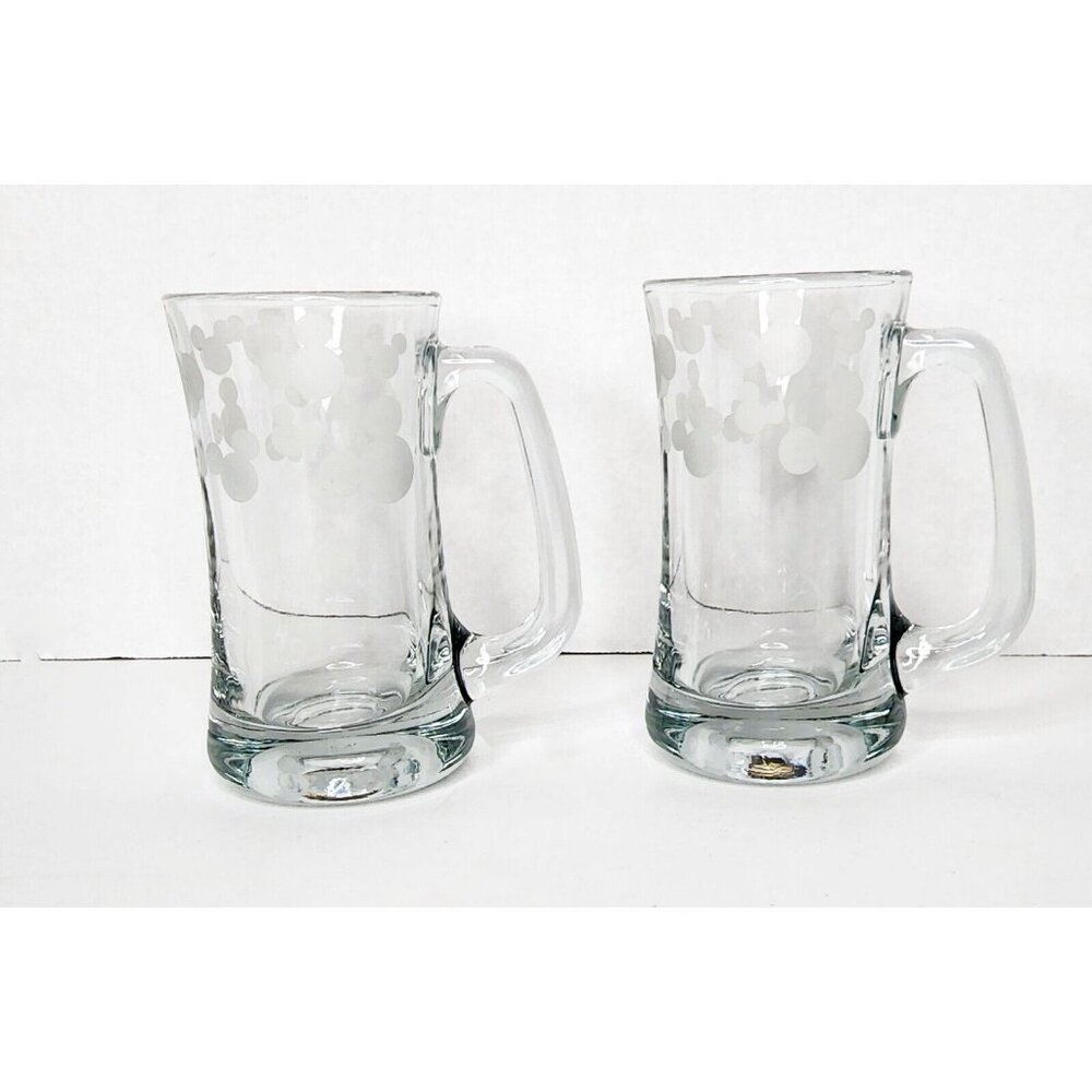 Etched Mickey Mouse Disney 12 Ounce Clear Glass Mugs Set of 2
